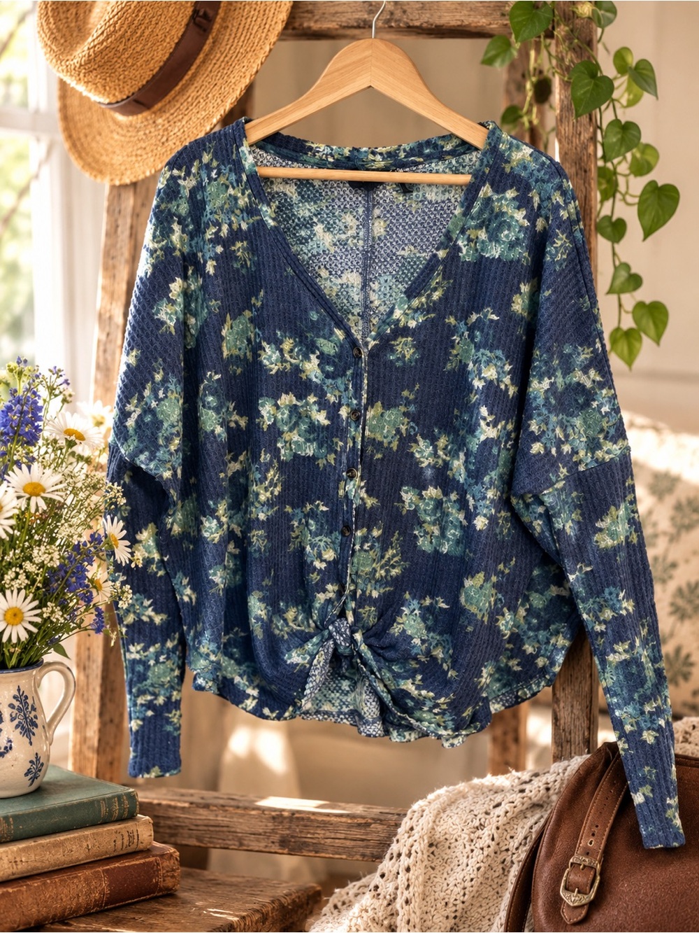 🌿 Out From Under Urban Outfitters Floral Thermal Tie-Front Cardigan | M
